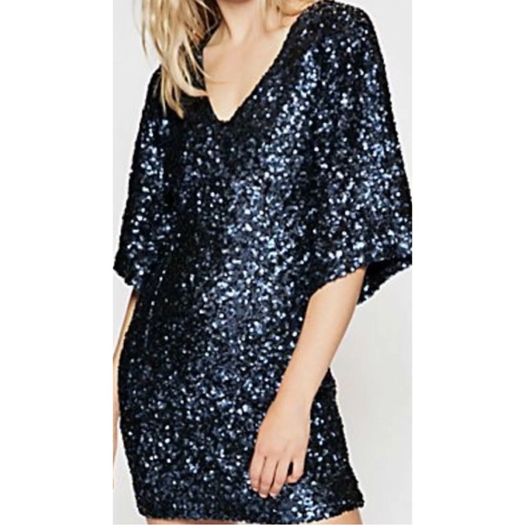 New Free People Party Girl 0 4 6 Blue Allover Sequins Mini Dress - Picture 11 of 12